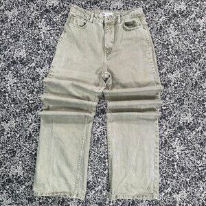 Zara wide leg jeans in a washed green denim